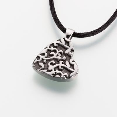 pewter heart with antique filigree cremation pendant necklace